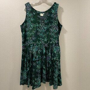 (NEW) SPICY BAMBOO Bamboo Print Batik Tiered Asymmetrical Sleeveless Dress - 1XL